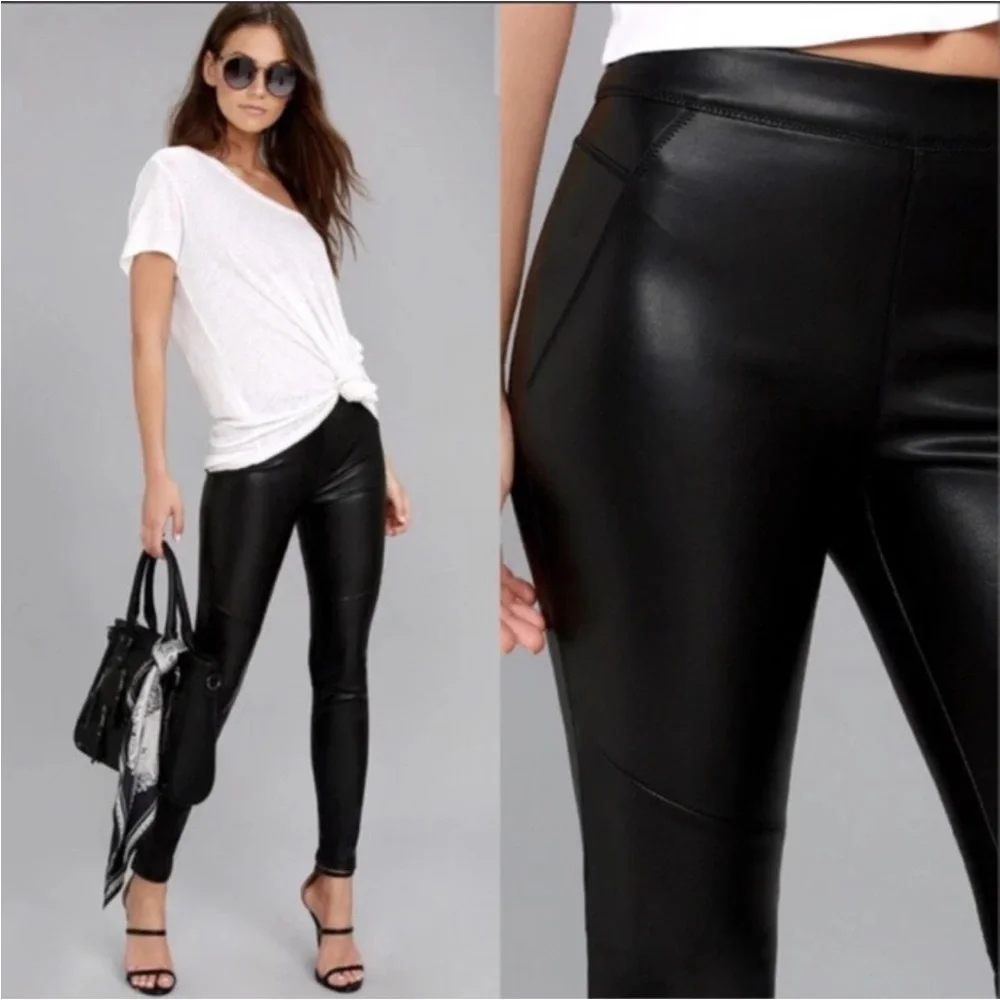 Free People Vegan Faux Leather Skinny Pants Size 25 Black